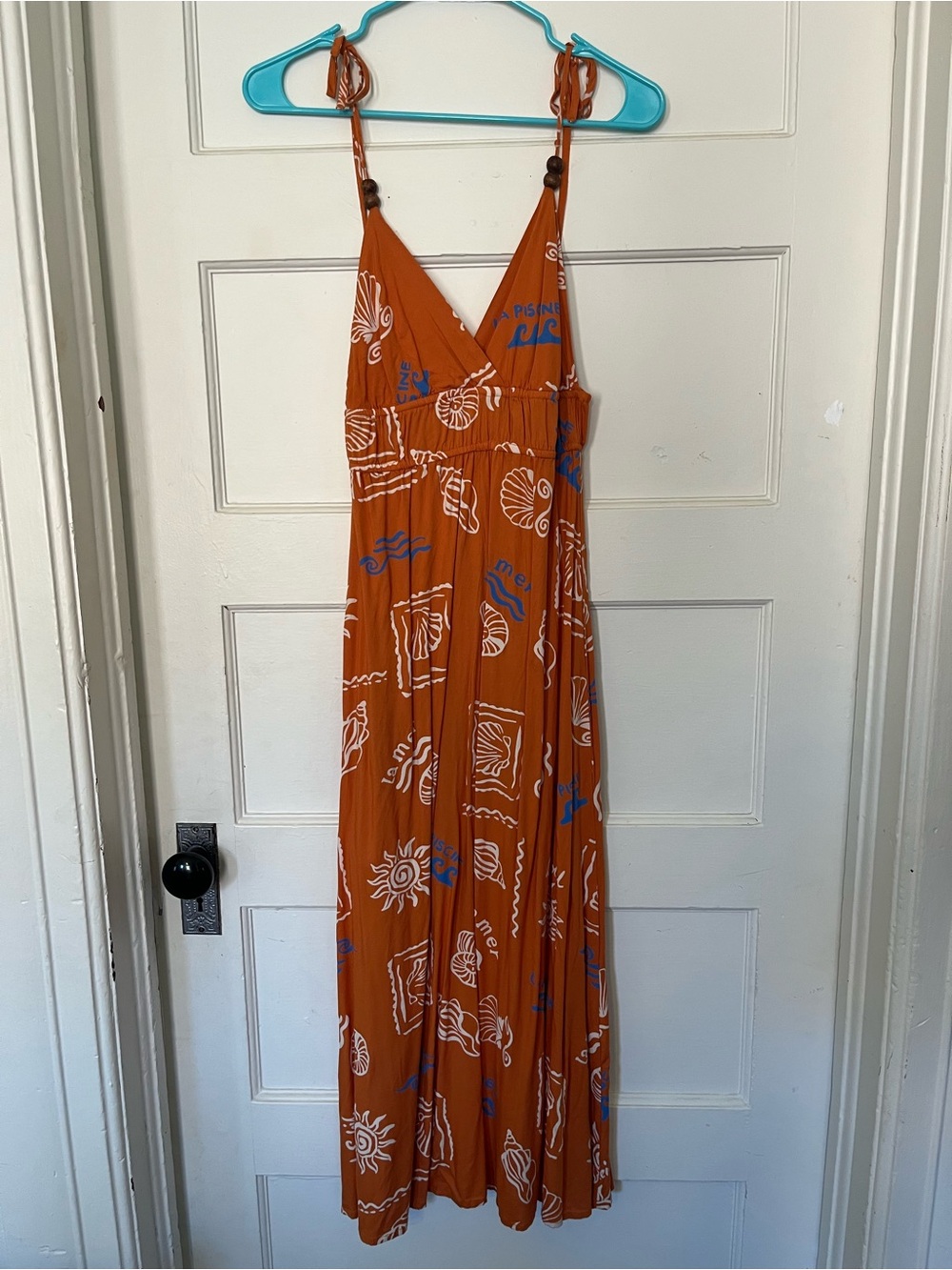 Orange Printed Maxi Dress - Sleeveless Tie-Strap